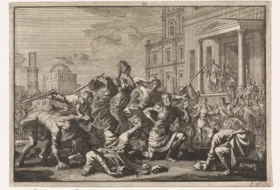 Herodes laat zijn barbier Tryfon, Tyro en diens zoon op verdenking van verraad stenigen