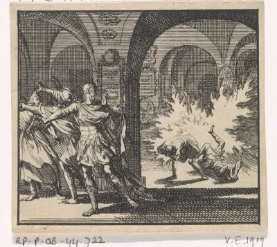 Herodes' soldaten worden in het graf van David door een vlam gedood