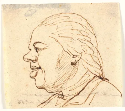 Herreportræt. Profil til venstre. Karikatur