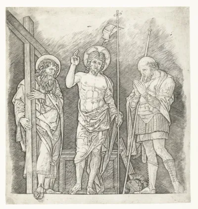 Herrezen Christus staand tussen heiligen Andreas en Longinus
