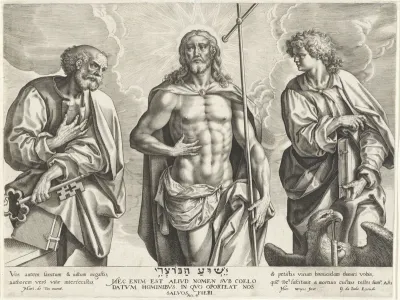 Herrezen Christus tussen Petrus en Johannes de Evangelist