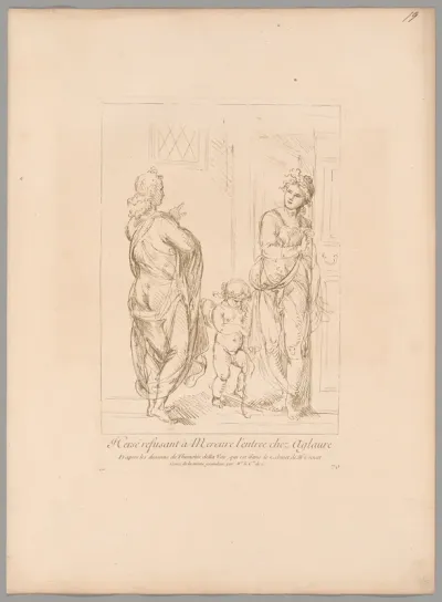 Hersé refusant à Mercure l'entrée chez Aglaure (Aglauros Preventing Mercury from Entering Herse's Room), from Recueil d'estampes d'après les plus beaux tableaux et d'après les plus beaux desseins qui sont en France (Cabinet Crozat)
