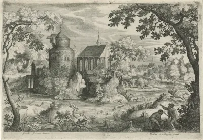 Hertenjacht bij een kapel
