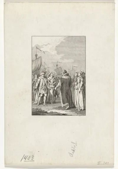 Hertog Albrecht van Beieren ontvangt koning Hendrik IV met zijn dochter Blanka te Dordrecht, 1403
