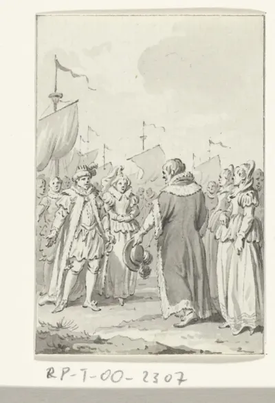 Hertog Albrecht van Beieren ontvangt Koning Hendrik IV van Engeland met diens dochter Blanca te Dordrecht, 1403