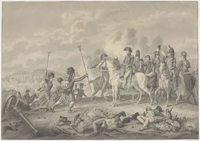 Hertog van Wellington ontvangt tijdens de slag bij Waterloo twee op de Fransen veroverde standaarden met adelaars, 1815