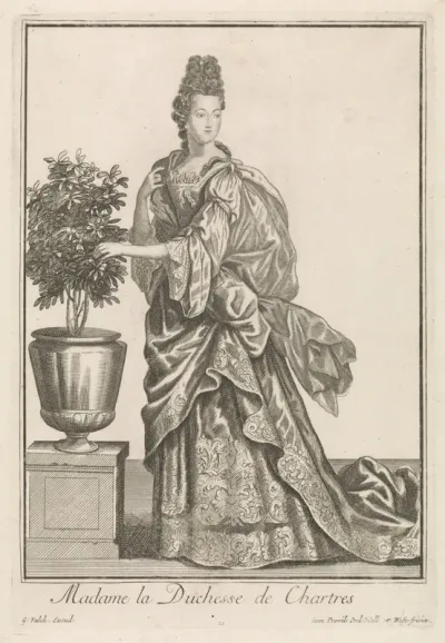 Hertogin van Chartres, staand bij een plant