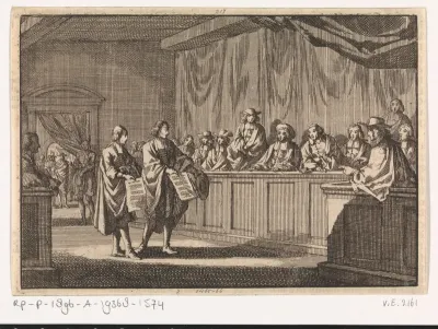 Hervormde predikanten Gilly en Courdil lezen op de synode te Sorges een verklaring voor dat zij overgaan tot de katholieke kerk, 3 juni 1683