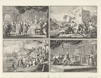 Hervormden in Hongarije voor een rechtbank van bisschoppen en andere Roomsgezinden, 1670 / Hervormde predikanten in Hongarije veroordeeld tot zware arbeid, 1674 / Hervormde Hongaarse predikanten worden nabij Napels door Michiel Adriaenszoon de Ruyter