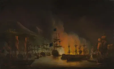 Het bombardement van Algiers, ter ondersteuning van het ultimatum tot vrijlating van christenslaven, 26-27 augustus 1816