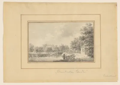 Het bruggetje met aan de overkant een hooiwagen