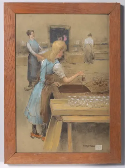Het dompelen van glazen in een asfaltbad