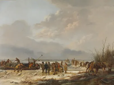 Het doorijzen van de Karnemelksloot bij Naarden, januari 1814