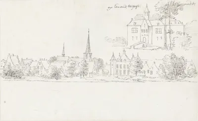 Het dorp IJsselmonde met rechtsboven het voormalige kasteel