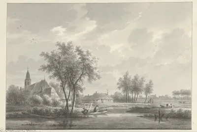 Het dorp Oud-Loosdrecht met de kerk