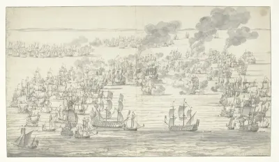 Het einde van de Zeeslag bij Solebay, 7 juni 1672
