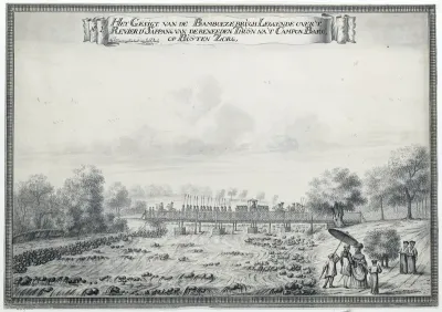 Het Gesigt van de Bamboeze Brugh Leggende over 't Revier d'Sappang van de Beneeden Thuijn na t Campon Baro op Buijten Zorg