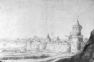 Het gezicht op de stadswal bij de Hezelpoort en de Kronenburgertoren (Kruittoren) : een tekening  van Jan Willem van Druijnen (16-5-1790 - 21-4-1854)