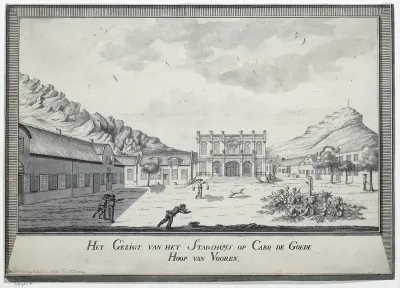 Het Gezigt van het Stadhuys op Cabo de Goede Hoop van Vooren