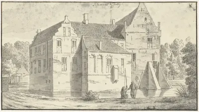 Het huis van Rhaen in Overijssel, vooraan twee hengelaars