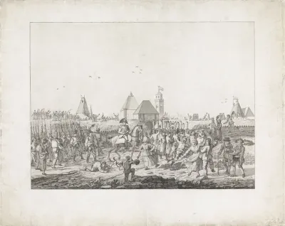 Het inhalen van de Nederlandse bezetting door het korps burger muzikanten binnen Deventer, 26 april 1814