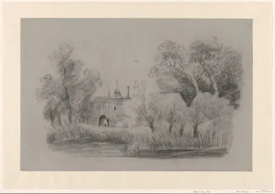 Het kasteel Doornenburg, tussen bomen