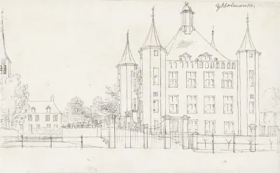 Het kasteel te IJsselmonde met links de kerktoren