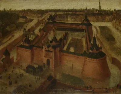Het kasteel Vredenburch te Utrecht in vogelvlucht