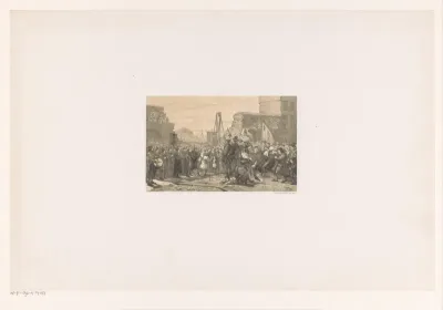 Het leggen van den eersten steen der Sint-Antonispoort (thans het Waaggebouw op de Nieuwmarkt), op den 28n April 1488
