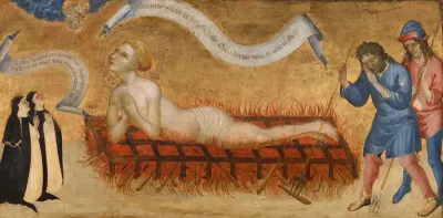 Het martelaarschap van Sint-Laurentius, met twee benedictinessen