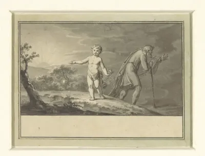 Het nieuwe en het oude jaar: een knaap en een grijsaard in een landschap