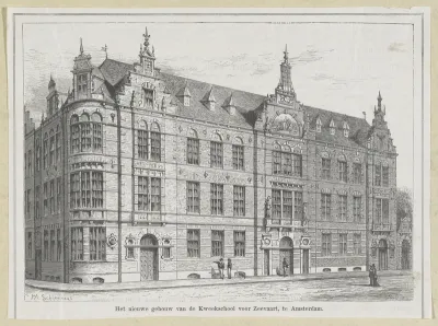 Het nieuwe gebouw van de Kweekschool voor Zeevaart, te Amsterdam