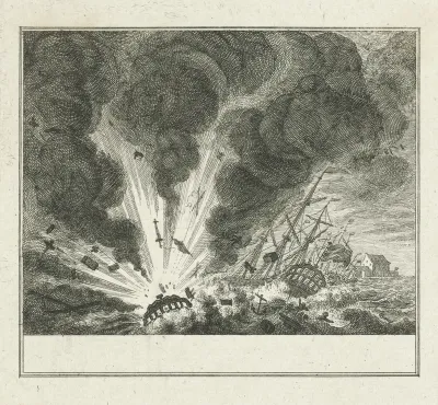 Het ontploffen van het Nederlandse oorlogsschip Alphen voor Curacao, 1778