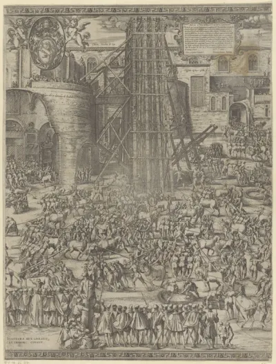 Het oprichten van de obelisk op het Sint Pieterplein