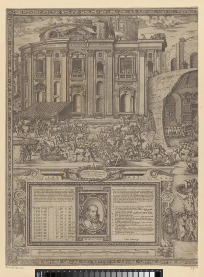 Het oprichten van de obelisk op het Sint Pieterplein