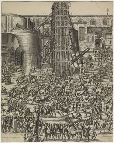 Het oprichten van de obelisk op het St. Pietersplein