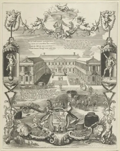 Het Oude Hof in De Haag en portret van Willem V, ca. 1754-1755