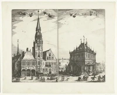 Het Oude Stadhuis en de Waag op de Dam te Amsterdam
