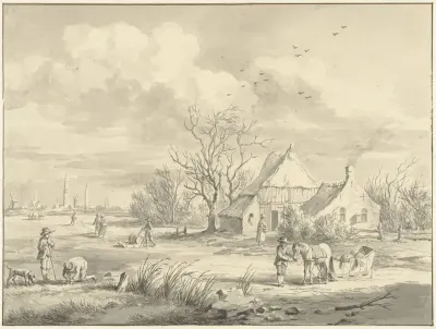 Het Porenhuis met in de verte de stad Groningen