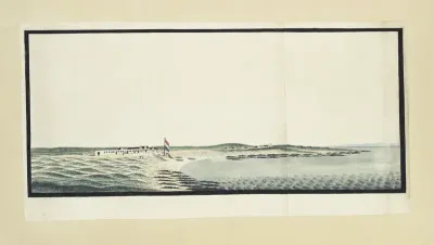 Het Posthoudershuis op Robbeneiland, vanuit zee gezien