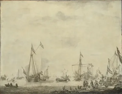 Het Prinsenjacht en het Statenjacht verlaten Moerdijk met Karel II van Engeland aan boord, 1660