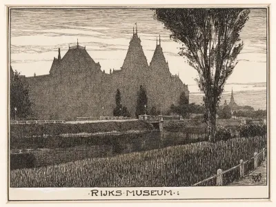 Het Rijksmuseum te Amsterdam, vanaf de Stadhouderskade gezien
