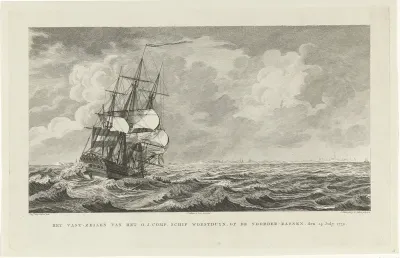 Het schip Woestduin loopt vast op de Noorderrassen, 1779