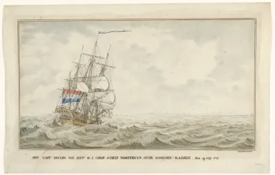 Het schip Woestduin loopt vast op de Noorderrassen, 1779
