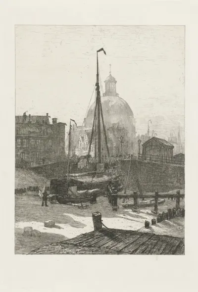 Het Singel te Amsterdam met vastgevroren turfpraam