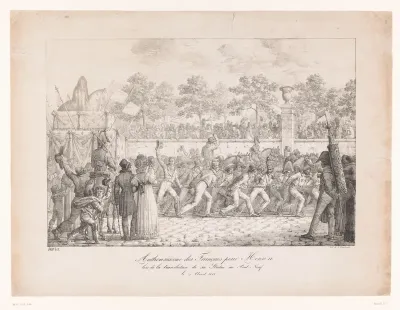 Het standbeeld voor Hendrik IV wordt naar de Pont Neuf gebracht, 1818