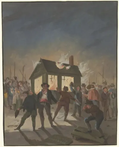 Het verbranden van de douanehuisjes in Amsterdam op 15 november 1813