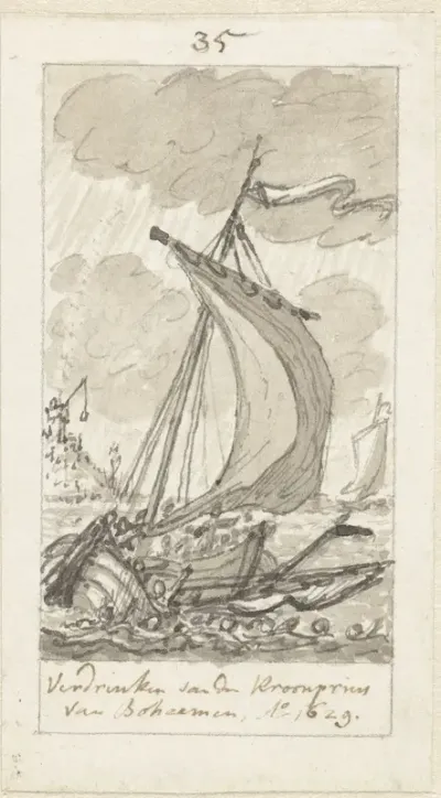 Het verdrinken van de kroonprins van Bohemen in de Holle Sloot op het IJ voor Amsterdam, 17 januari 1629