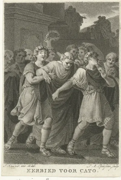 Het volk dringt naar het feest ter ere van Cato