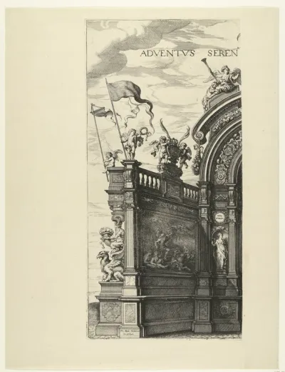 Het welkomsttoneel; intocht van Ferdinand te Antwerpen in 1635 (nr. 6) (linkerhelft)